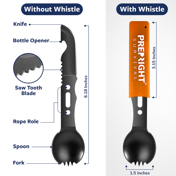 Prep-Right Survival Multipurpose Spork with and without Whistle