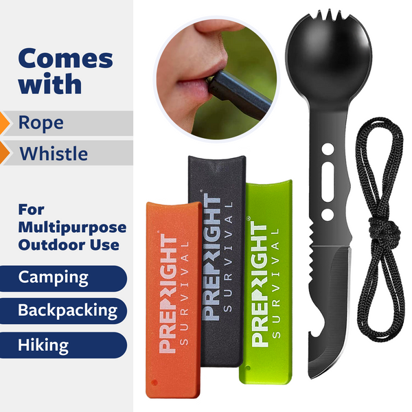 Prep-Right Survival Multipurpose Spork comes with Rope and Whistle for Camping, Backpacking, Hiking