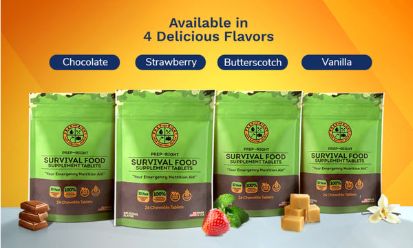 Prep-Right® Survival - Survival Food Tabs, MRE for Camping, Hiking, and Prepper Supplies, Long Term Food Storage, Gluten Free and Non GMO, 15 Year Shelf Life, 24 Count