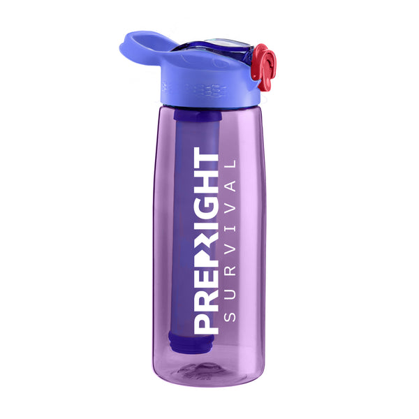 Prep-Right Survival Water Filter Bottle in Purple