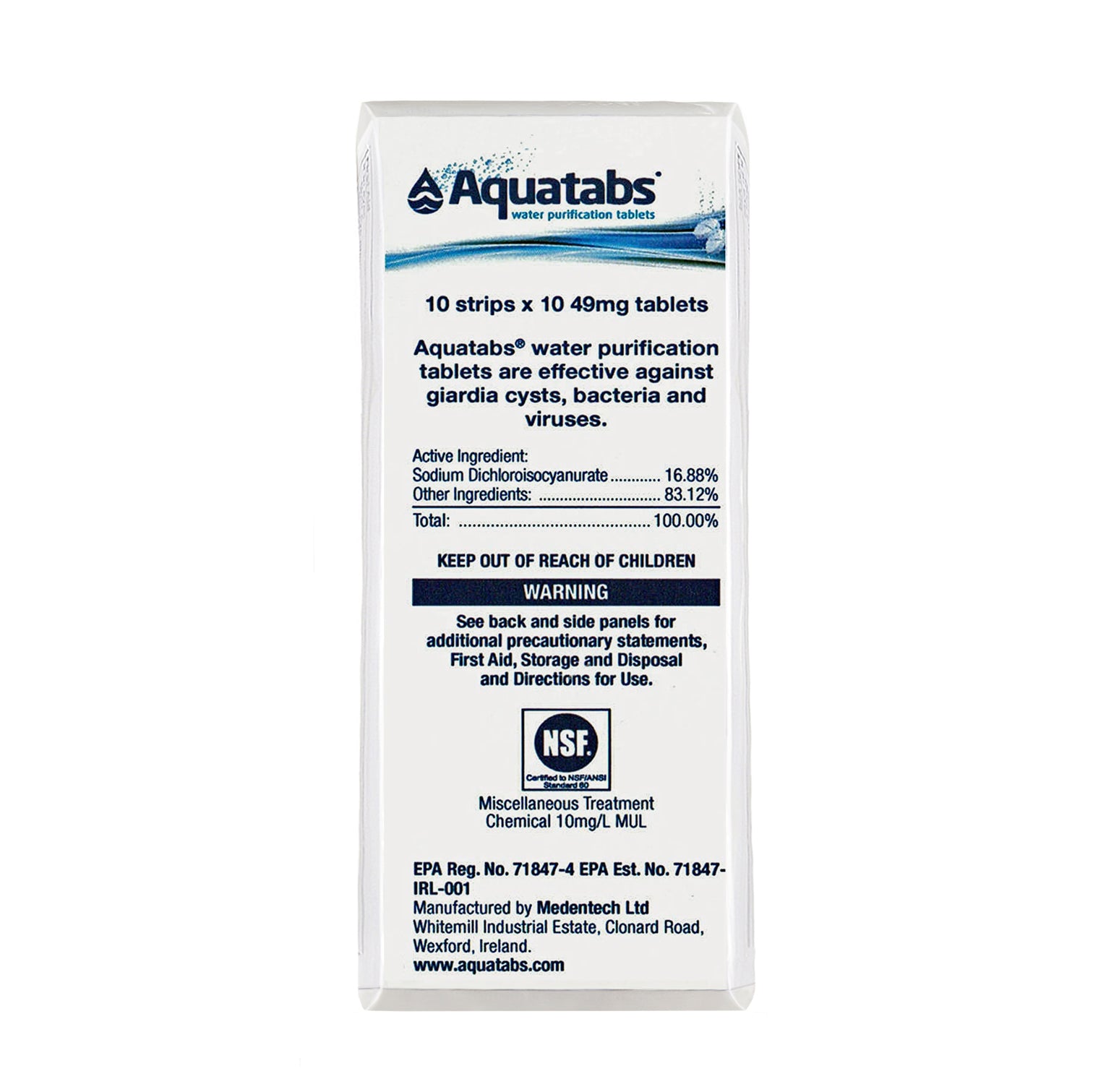 100 Tablets Aquatabs® Water Purification Tablets, 49mg, Water Filtrati