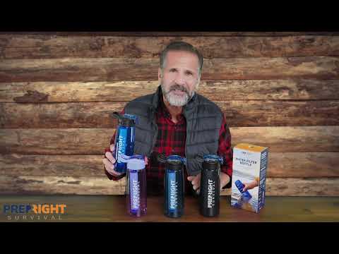 Prep-Right® Survival - 4-Stage Water Filter Bottle, BPA-Free Water Bottle for Survival Gear, Camping, and Travel